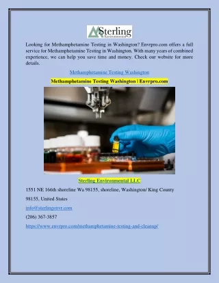 Methamphetamine Testing Washington | Envrpro.com