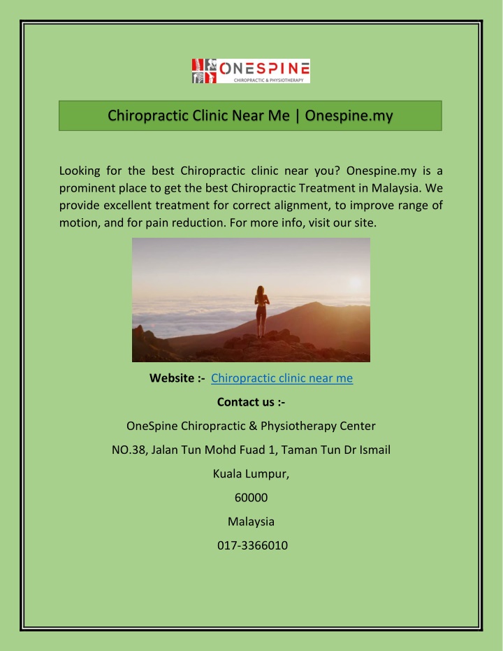 chiropractic clinic near me onespine my