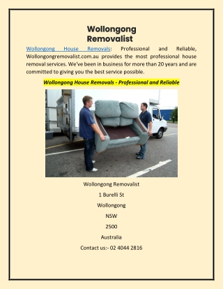 Wollongong House Removals - Professional and Reliable