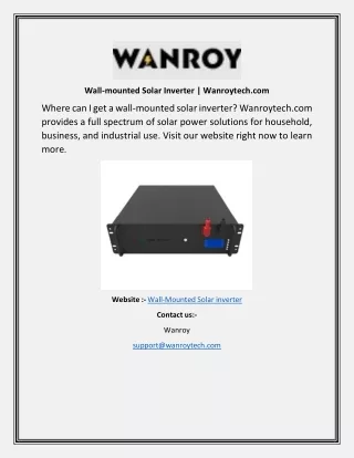 Wall-mounted Solar Inverter  Wanroytechcom