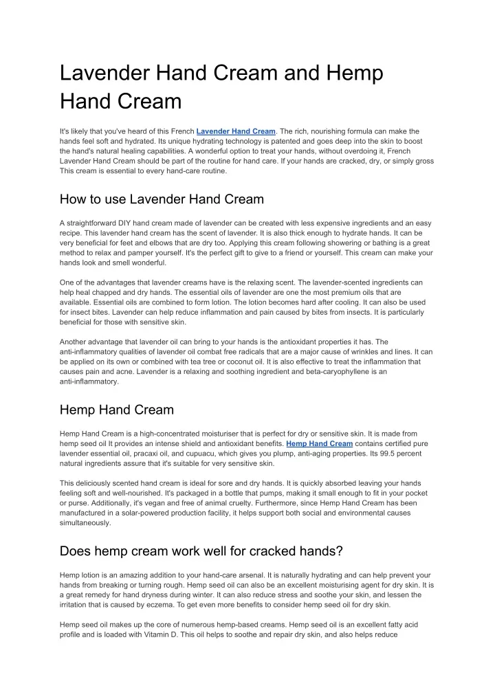 lavender hand cream and hemp hand cream