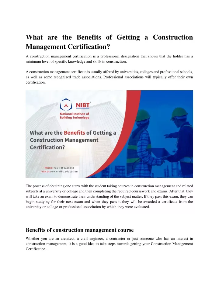 what are the benefits of getting a construction