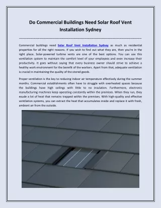 Do Commercial Buildings Need Solar Roof Vent Installation Sydney