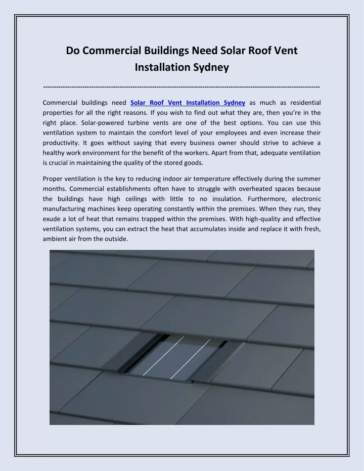 do commercial buildings need solar roof vent