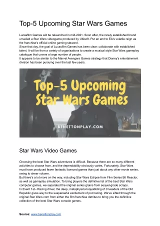 Top-5 Upcoming Star Wars Games
