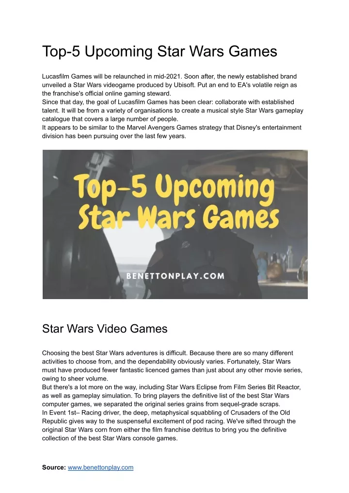 top 5 upcoming star wars games