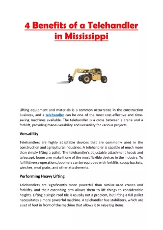 4 Benefits of a Telehandler in Mississippi