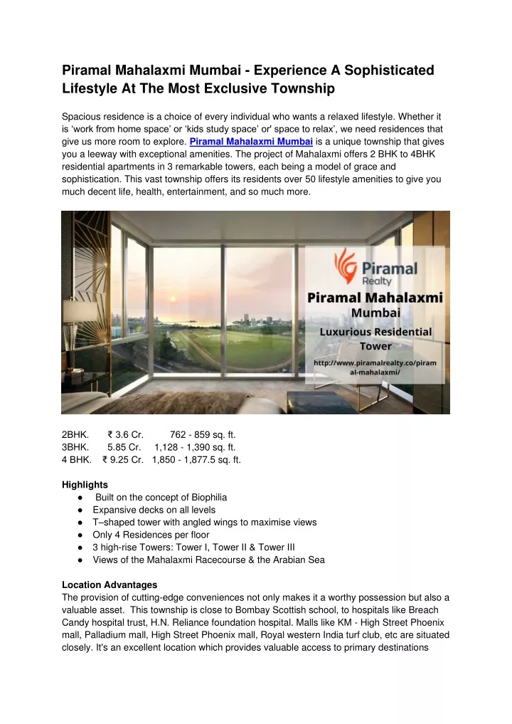 piramal mahalaxmi mumbai experience