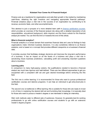 kickstart your career as a financial analyst