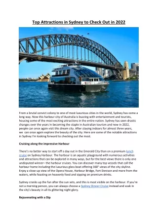 Top Attractions in Sydney to Check Out in 2022