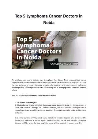 Top 5 lymphoma cancer doctor in noida