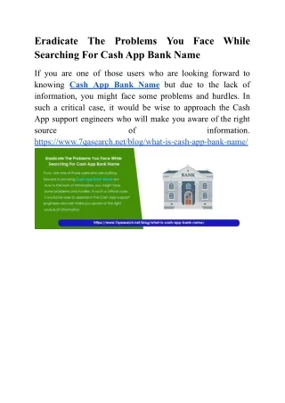 Eradicate The Problems You Eradicate Face While Searching For Cash App Bank Name