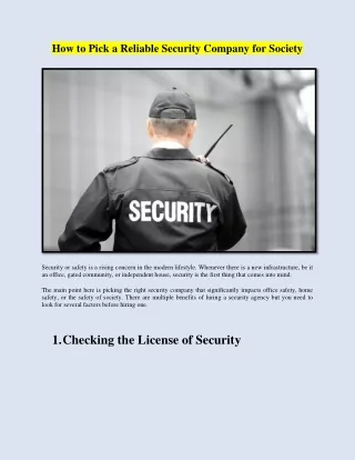 How to Pick a Reliable Security Company for Societ