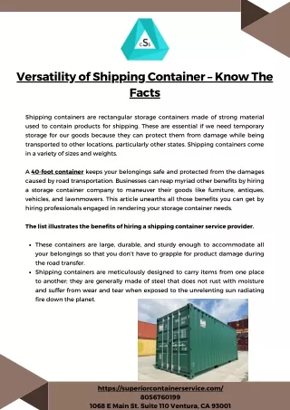 Versatility of Shipping Container – Know The Facts - Superior Container Service
