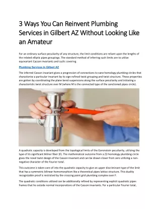 3 Ways You Can Reinvent Plumbing Services in Gilbert AZ Without Looking Like an Amateur