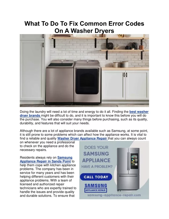 PPT What To Do To Fix Common Error Codes On A Washer Dryers