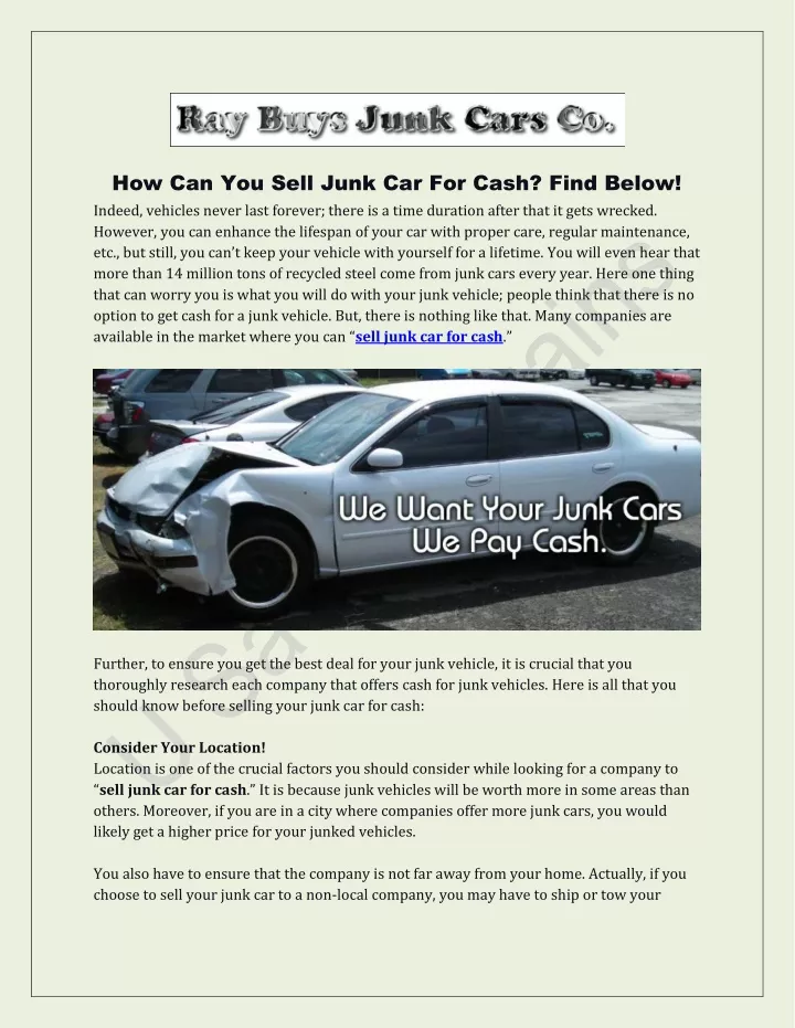 how can you sell junk car for cash find below