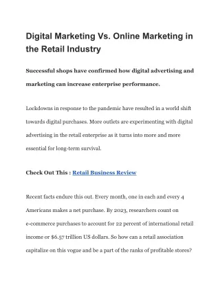 Digital Marketing Vs. Online Marketing in the Retail Industry