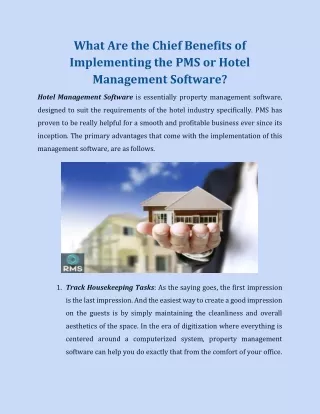 What Are the Chief Benefits of Implementing the PMS or Hotel Management Software