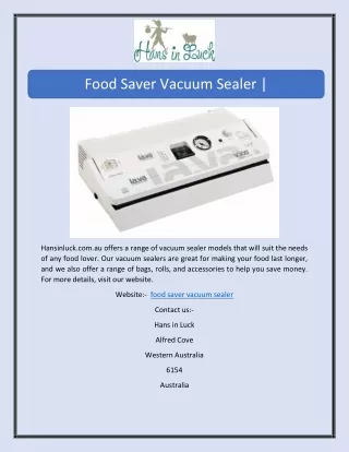 Food Saver Vacuum Sealer | Hansinluck.com.au