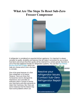 What Are The Steps To Reset Sub-Zero Freezer Compressor