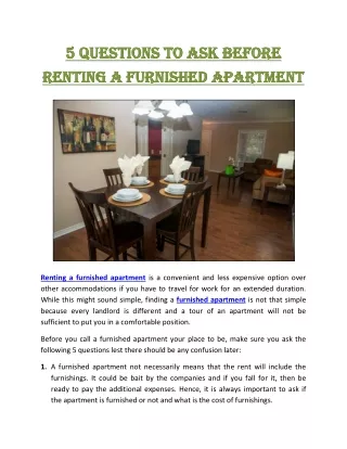 5 Questions to Ask Before Renting a Furnished Apartment