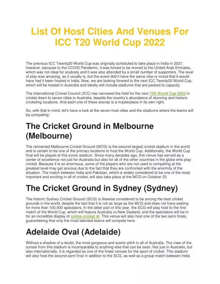 list of host cities and venues for icc t20 world