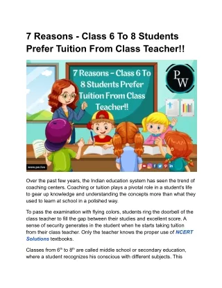 7 Reasons - Class 6 To 8 Students Prefer Tuition From Class Teacher!!