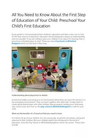 All You Need To Know About The First Step Of Education Of Your Child: Preschool