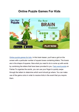 Online Puzzle Games For Kids