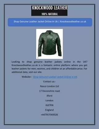 Shop Genuine Leather Jacket Online In Uk | Knockwoodleather.co.uk