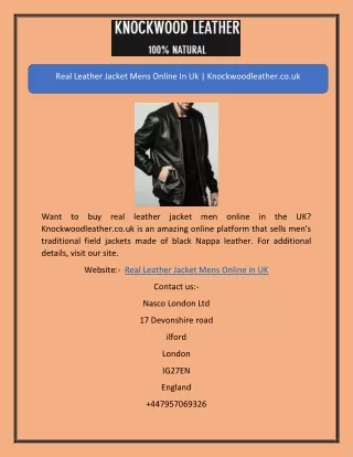 Real Leather Jacket Mens Online In Uk | Knockwoodleather.co.uk