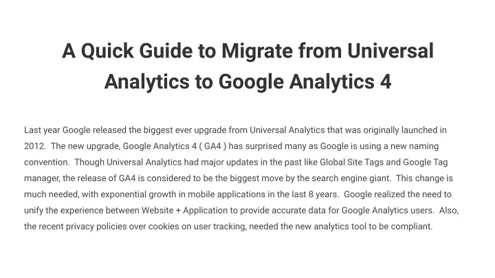 a quick guide to migrate from universal analytics