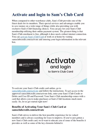 Activate and login to Sam’s Club Card