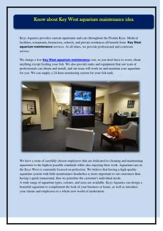 know about key west aquarium maintenance idea