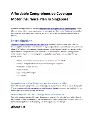 Affordable Comprehensive Coverage Motor Insurance Plan In Singapore