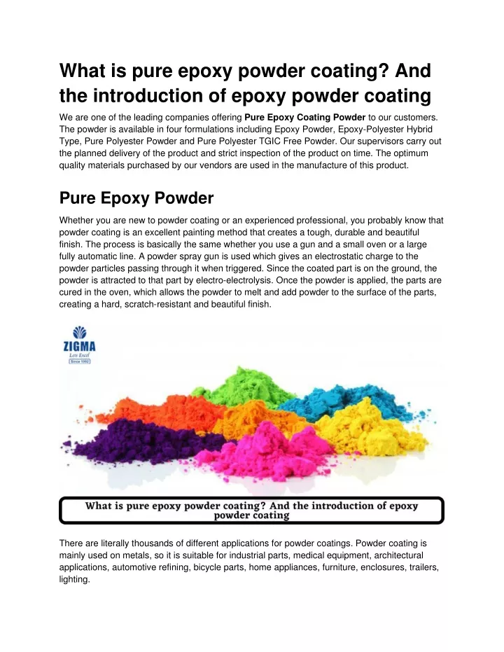 what is pure epoxy powder coating