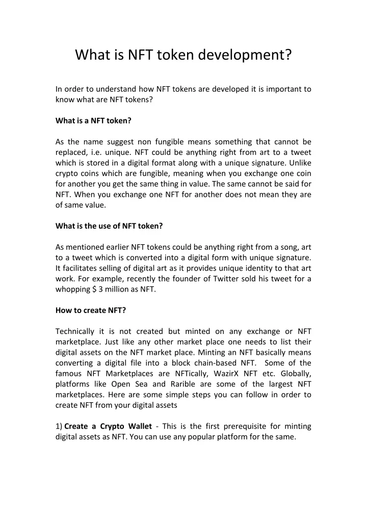 what is nft token development