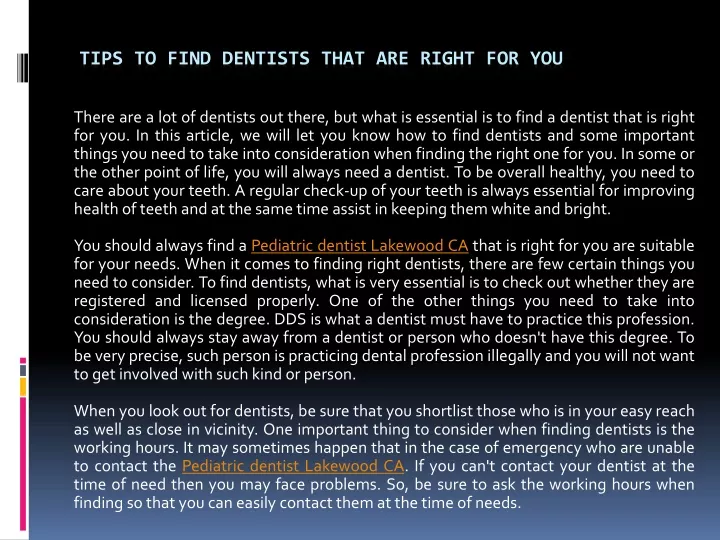 tips to find dentists that are right for you