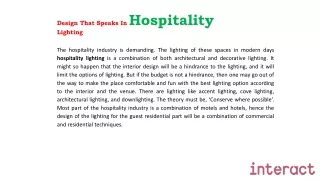 design that speaks in hospitality lighting