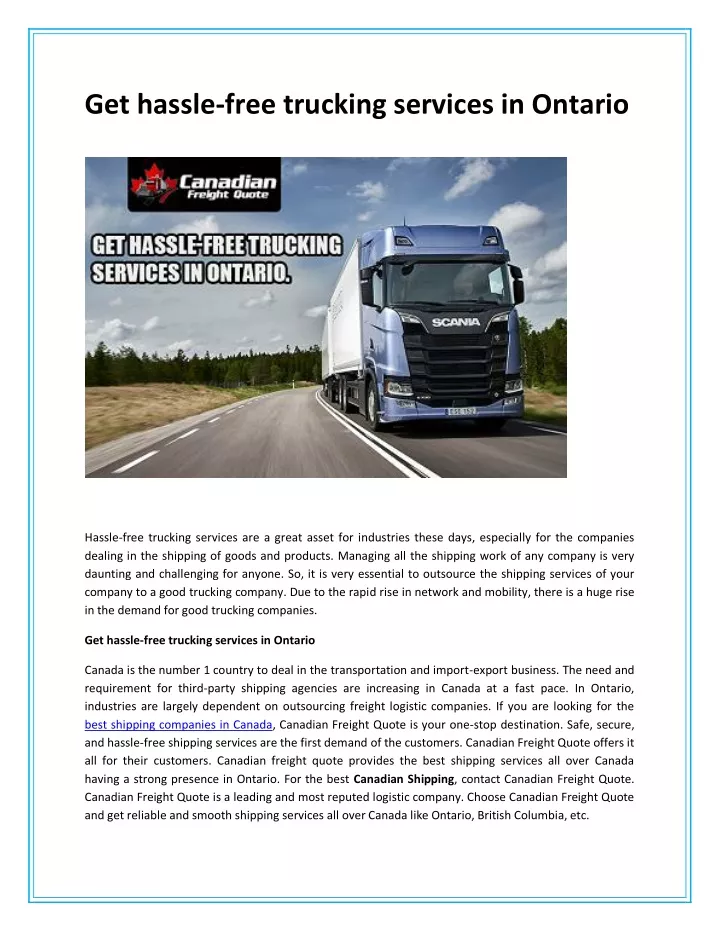 get hassle free trucking services in ontario