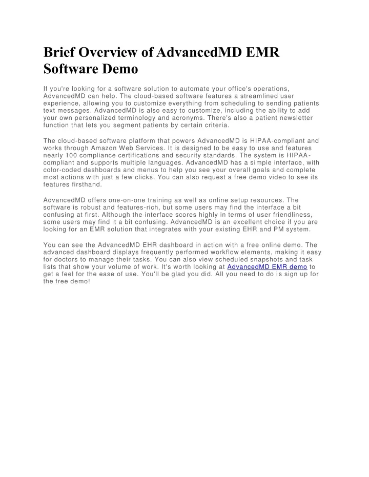 brief overview of advancedmd emr software demo