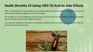 Health Benefits Of Using CBD Oil And Its Side Effects