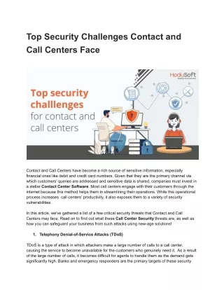 top security challenges contact and call centers