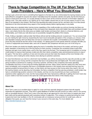 There Is Huge Competition In The UK For Short Term Loan Providers – Here’s What You Should Know