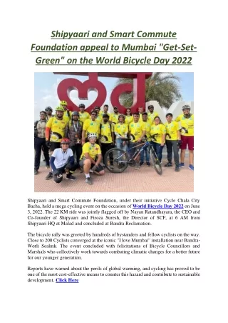 Shipyaari and Smart Commute Foundation appeal to Mumbai Get-Set-Green on the World Bicycle Day 2022
