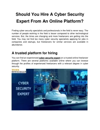 Should You Hire A Cyber Security Expert From An Online Platform