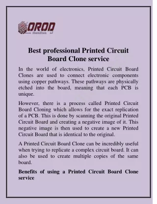Printed Circuit Board Clone | Shenzhen OROD Technology Co. Ltd.