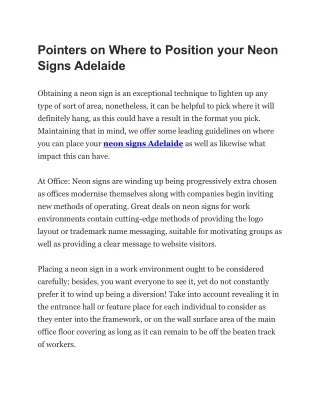 Pointers on Where to Position your Neon Signs Adelaide