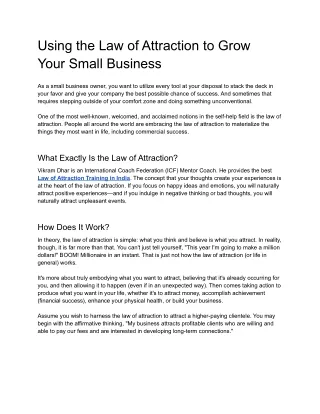 Using the Law of Attraction to Grow Your Small Business (Vikram Dhar)
